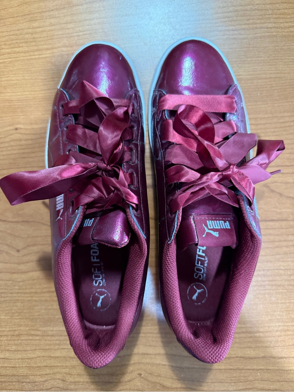 Puma Women's Satin Ribbon Sneakers in Burgundy